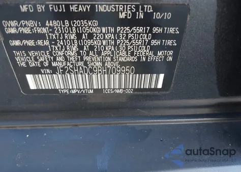 2011 Subaru Forester 2.5X Premium z USA, uszkodzony, nr VIN JF2SHADC9BH709950